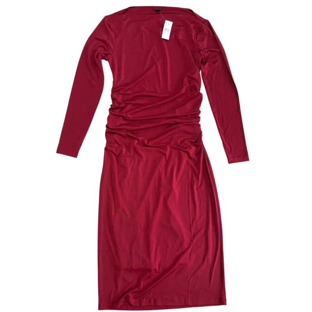 Ann Taylor Ruched Knit Midi Dress Size 10 NWT Maroon Red - Picture 2 of 10